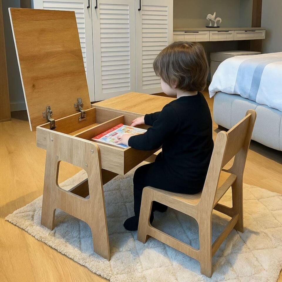 Mdf Çocuk Aktivite Masası | Açılabilir Kapaklı | Ergonomik Tasarım | 1 Sandalye+1 Masa