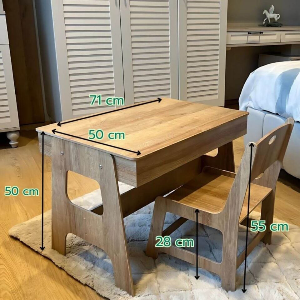 Mdf Çocuk Aktivite Masası | Açılabilir Kapaklı | Ergonomik Tasarım | 1 Sandalye+1 Masa