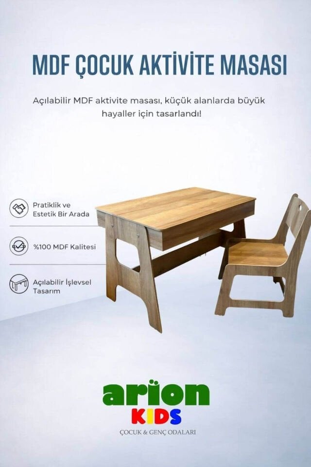 Mdf Çocuk Aktivite Masası | Açılabilir Kapaklı | Ergonomik Tasarım | 1 Sandalye+1 Masa | 2 Renk seçeneği
