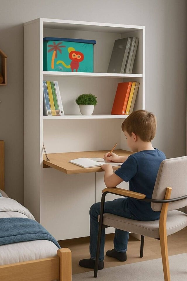 Arion Kitaplıklı ve Açılabilir Çalışma Masalı Çok Amaçlı Ünite – %100 MDF | Yerli Üretim