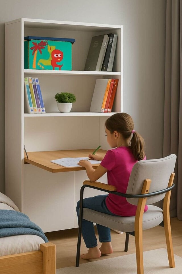 Arion Kitaplıklı ve Açılabilir Çalışma Masalı Çok Amaçlı Ünite – %100 MDF | Yerli Üretim