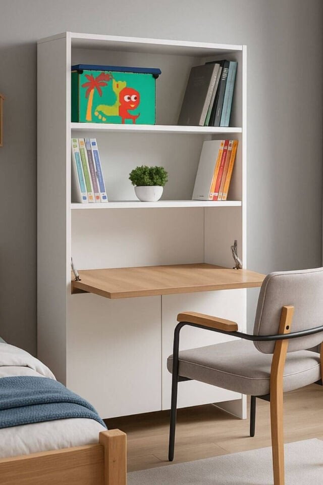 Arion Kitaplıklı ve Açılabilir Çalışma Masalı Çok Amaçlı Ünite – %100 MDF | Yerli Üretim