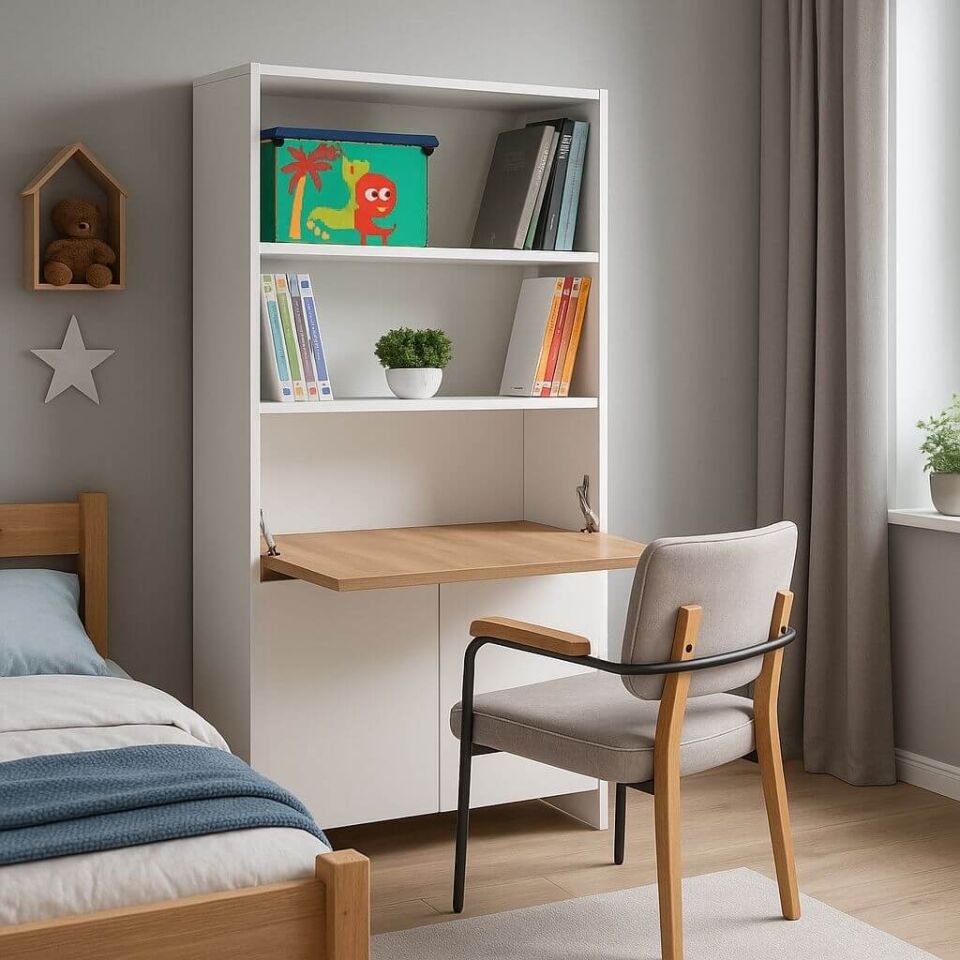 Kitaplıklı ve Açılabilir Çalışma Masalı Çok Amaçlı Ünite – %100 MDF | Yerli Üretim