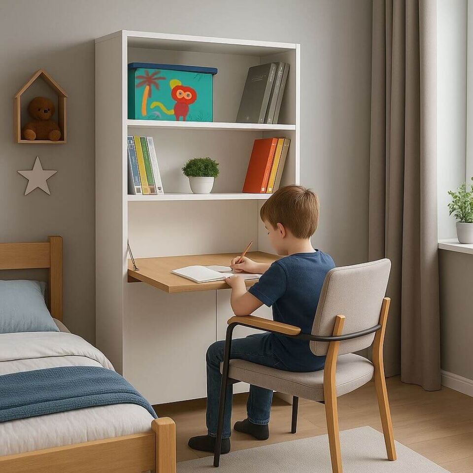 Kitaplıklı ve Açılabilir Çalışma Masalı Çok Amaçlı Ünite – %100 MDF | Yerli Üretim