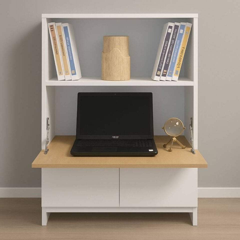 Kitaplıklı ve Açılabilir Çalışma Masası Çok Amaçlı Ünite – %100 MDF | Yerli Üretim- Çocuklar İçin