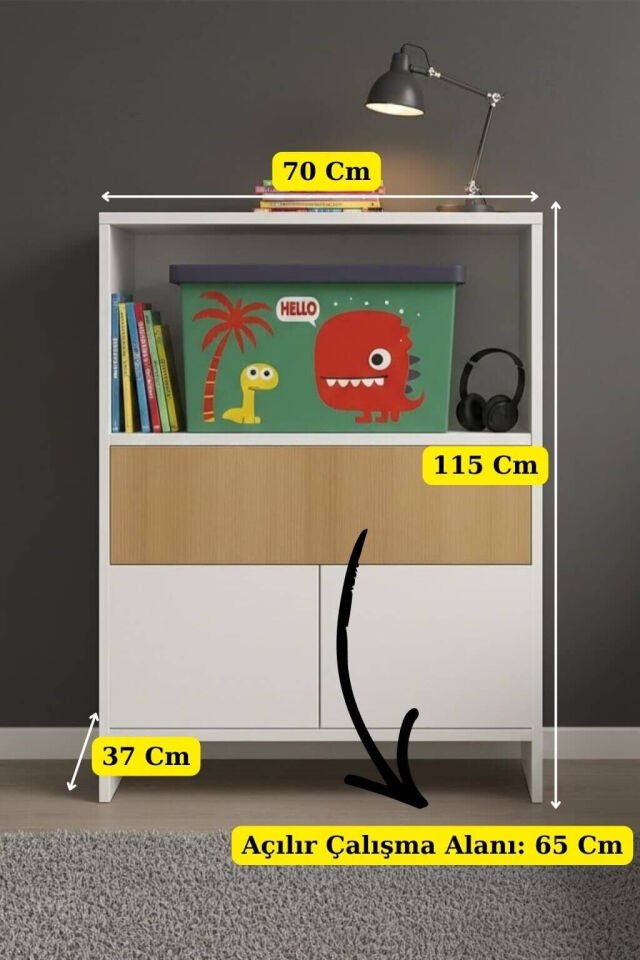 Kitaplıklı ve Açılabilir Çalışma Masası Çok Amaçlı Ünite – %100 MDF | Yerli Üretim- Çocuklar İçin