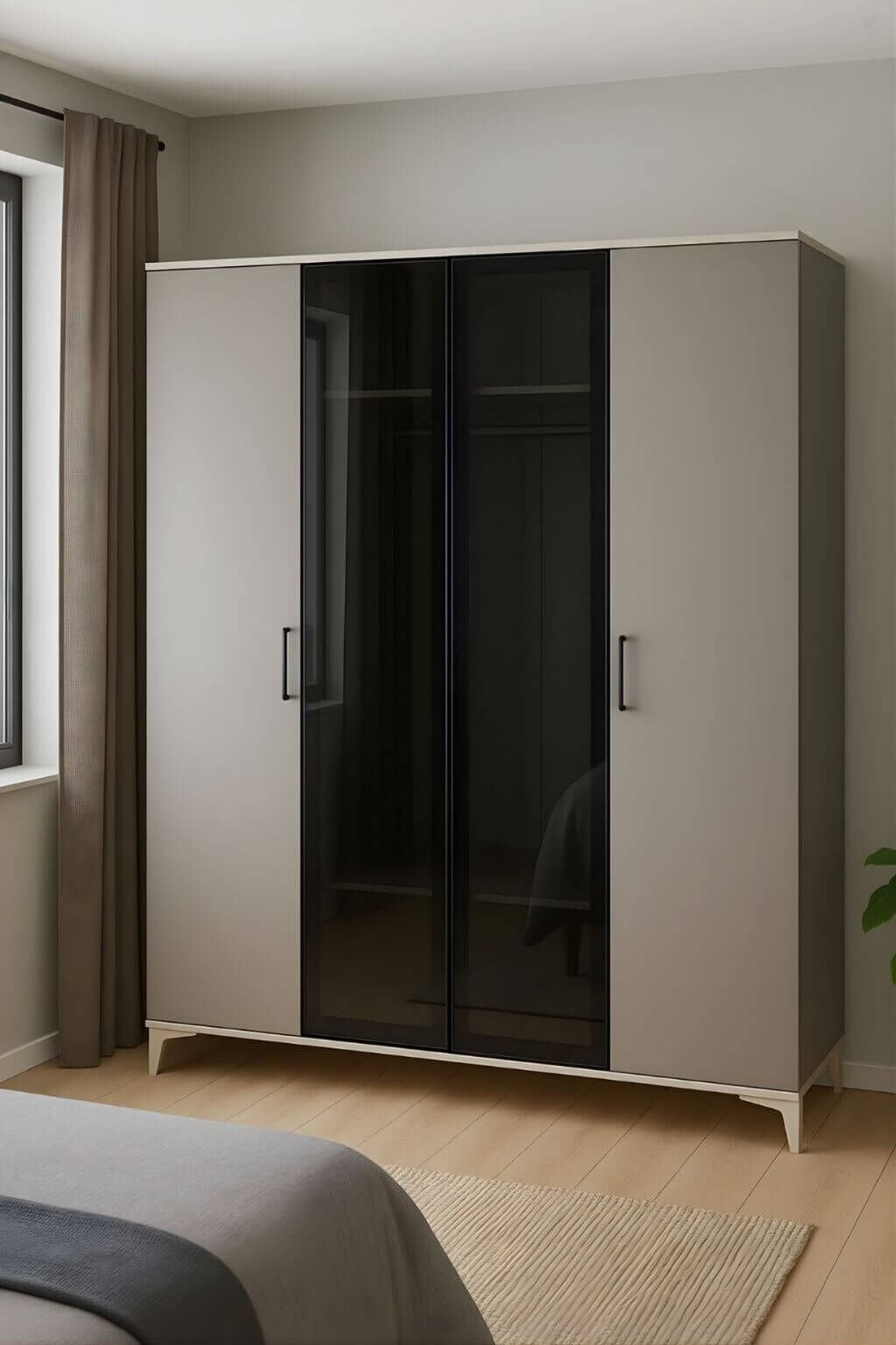 Deniz 4 Kapaklı Genç Odası Dolabı | MDF | Ağaç Ayaklar | REHAU Kaplama Kapaklar