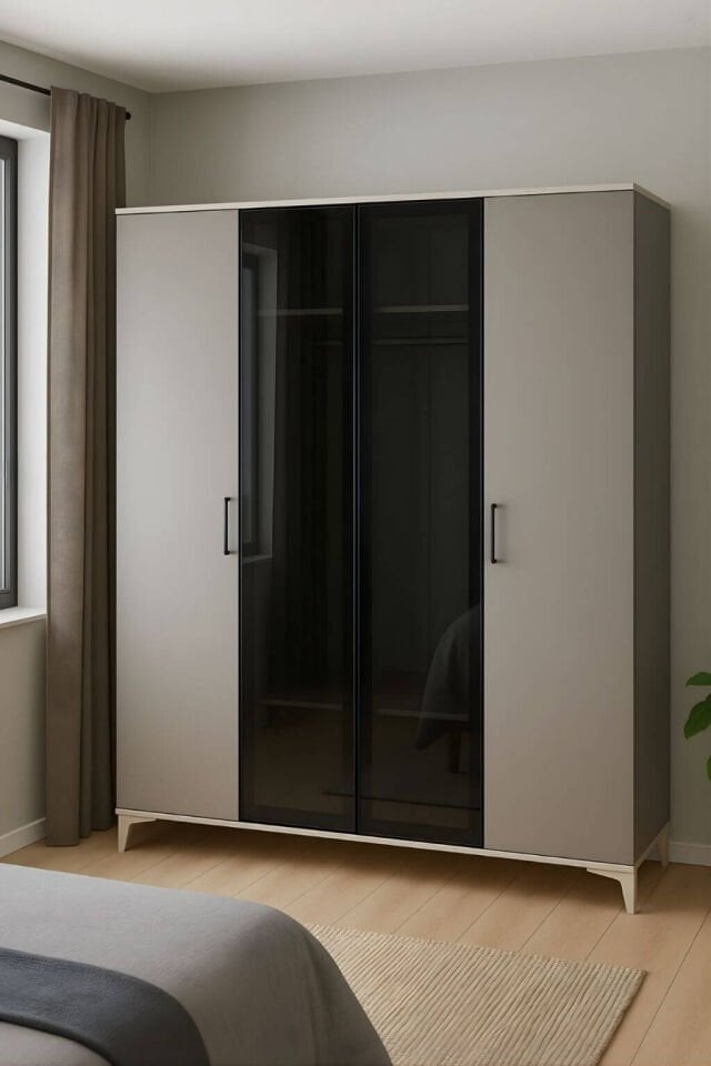 Deniz 4 Kapaklı Genç Odası Dolabı | MDF | Ağaç Ayaklar | REHAU Kaplama Kapaklar