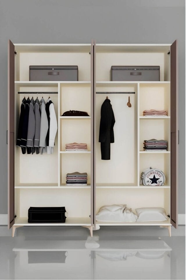 Deniz 4 Kapaklı Genç Odası Dolabı | MDF | Ağaç Ayaklar | REHAU Kaplama Kapaklar