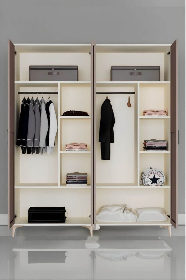 Deniz 4 Kapaklı Genç Odası Dolabı | MDF | Ağaç Ayaklar | REHAU Kaplama Kapaklar