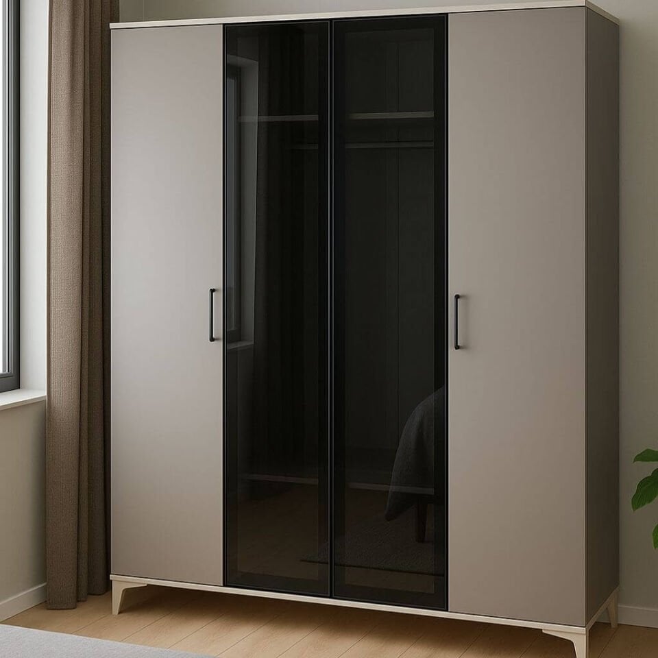 Deniz 4 Kapaklı Genç Odası Dolabı | MDF | Ağaç Ayaklar | REHAU Kaplama Kapaklar