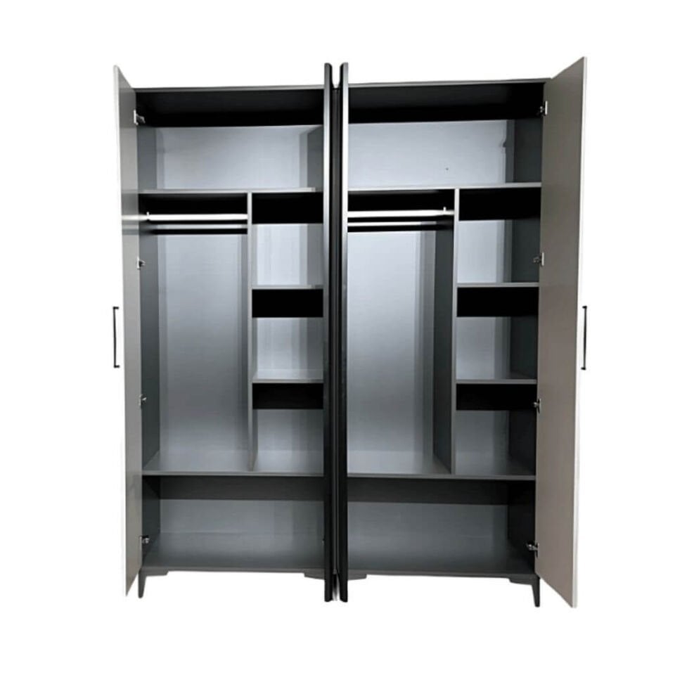 Deniz 4 Kapaklı Genç Odası Dolabı | MDF | Ağaç Ayaklar | REHAU Kaplama Kapaklar