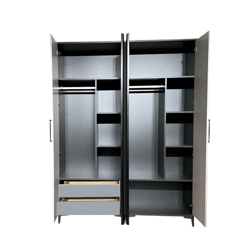 Deniz 4 Kapaklı Çekmeceli Genç Odası Dolabı | MDF | REHAU Kaplama Kapaklar | Antireflekte Camlar