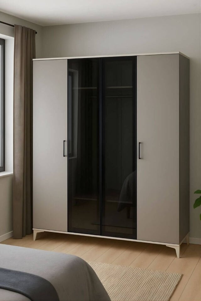 Deniz 4 Kapaklı Çekmeceli Genç Odası Dolabı | MDF | REHAU Kaplama Kapaklar | Antireflekte Camlar