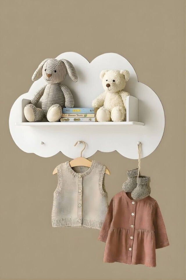 Bulut Desenli Askılık & Kitaplık | %100 MDF | Lake Boya