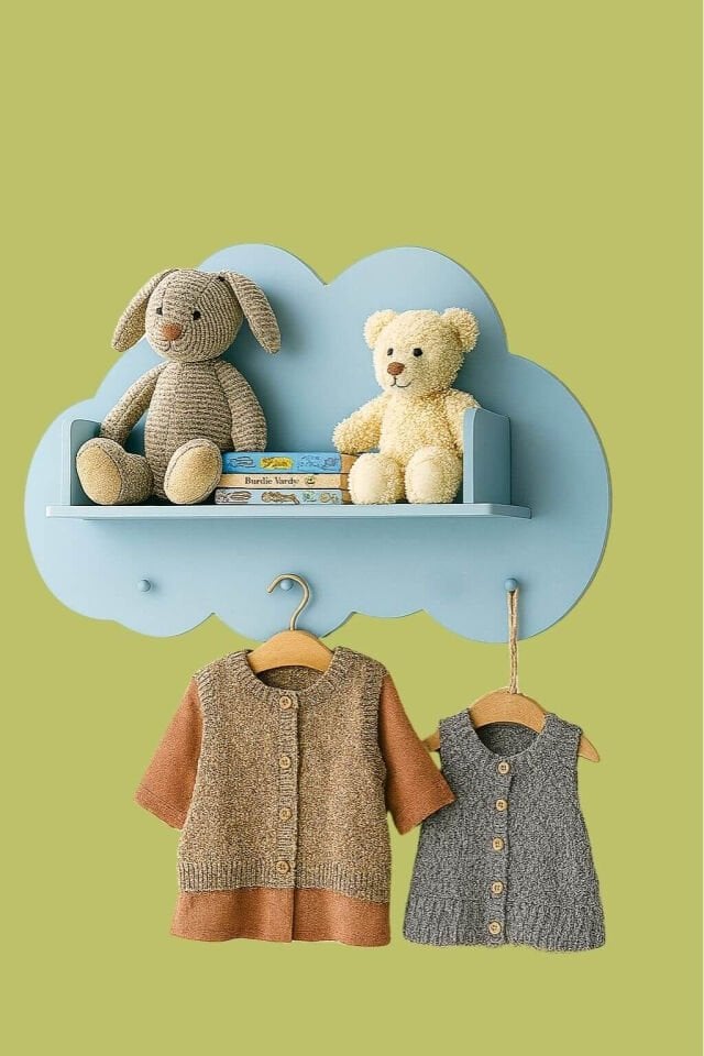 Bulut Desenli Askılık & Kitaplık | %100 MDF | Lake Boya