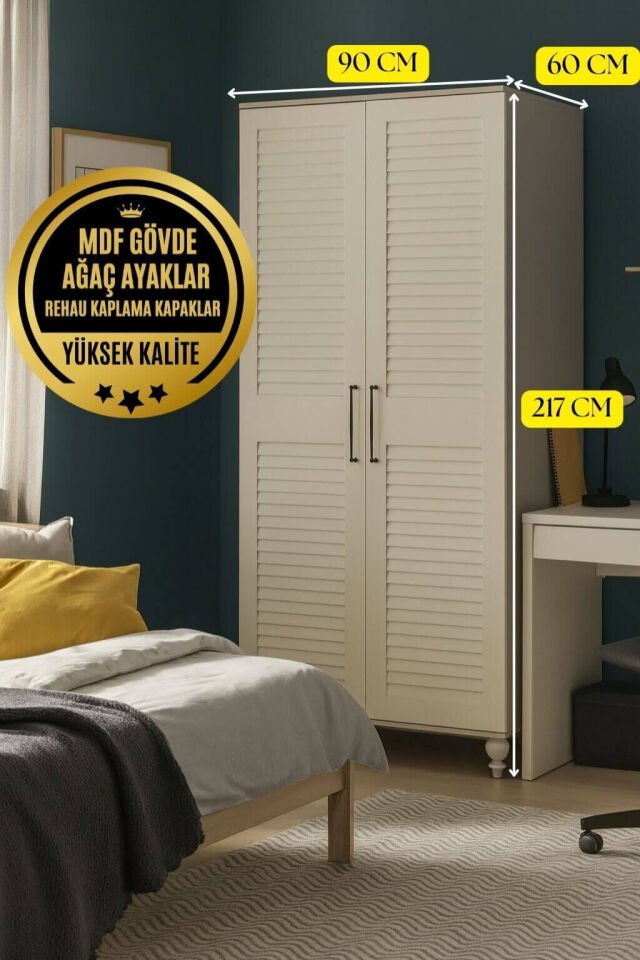 Pera 2 Kapakli MDF Dolap | REHAU Kaplama Panjur Kapaklar | Ağaç Ayaklar