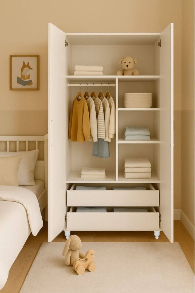 Pera 2 Kapakli Çekmeceli MDF Dolap | REHAU Kaplama Panjur Kapaklar | Ağaç Ayaklar