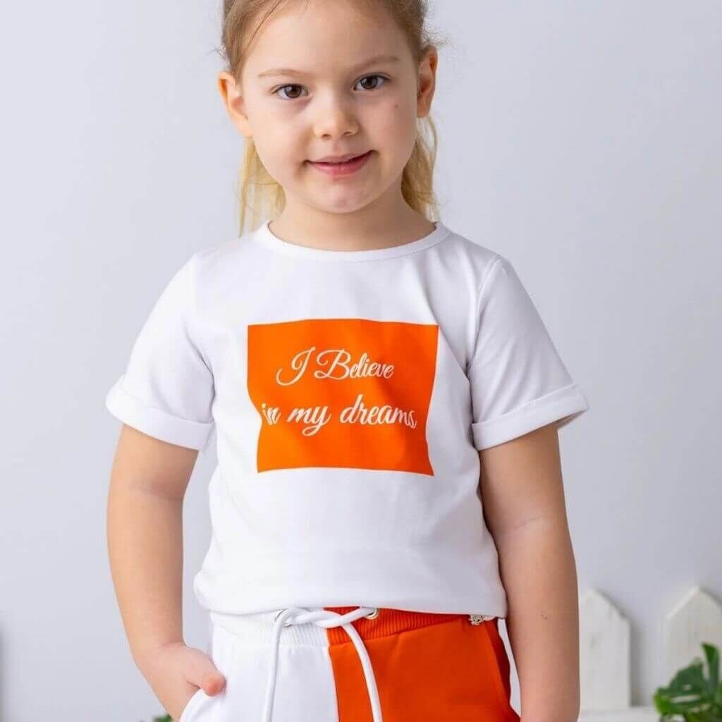 Kız Çocuk Yazı Baskılı Beyaz T-shirt