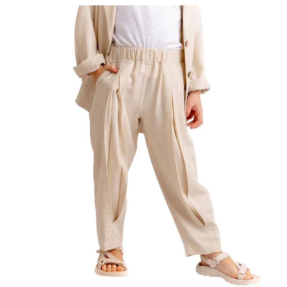 Paça ve Belden Kapalı A Pile Keten Pantolon-Unisex