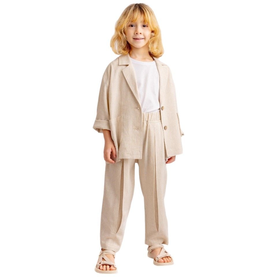 Keten Blazer Ceket Naturel-Unisex