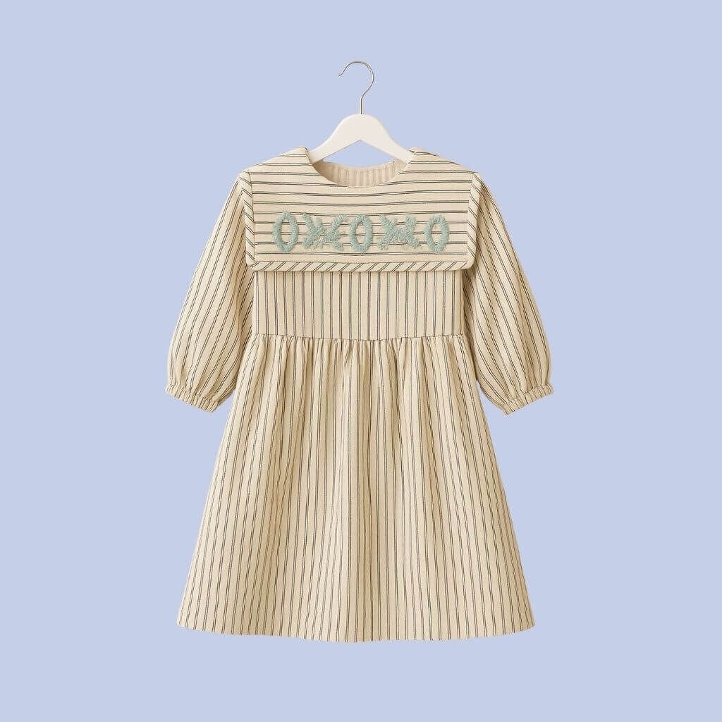 Kokori Kids Kız Çocuk Mavi Çizgili Nevin Elbise