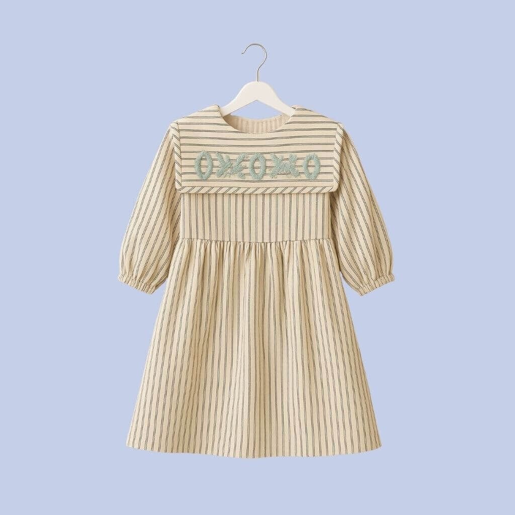 Kokori Kids Nevin Kız Çocuk Mavi Çizgili Elbise