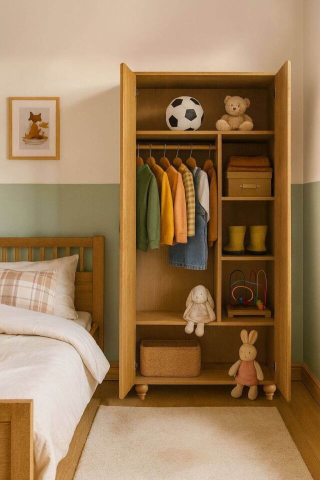 Pera Wood 2 Kapaklı Dolap | MDF Gövde | Ağaç Ayaklar |Panjur Kapaklı | Şık ve Kompakt Genç Odası Dolabı