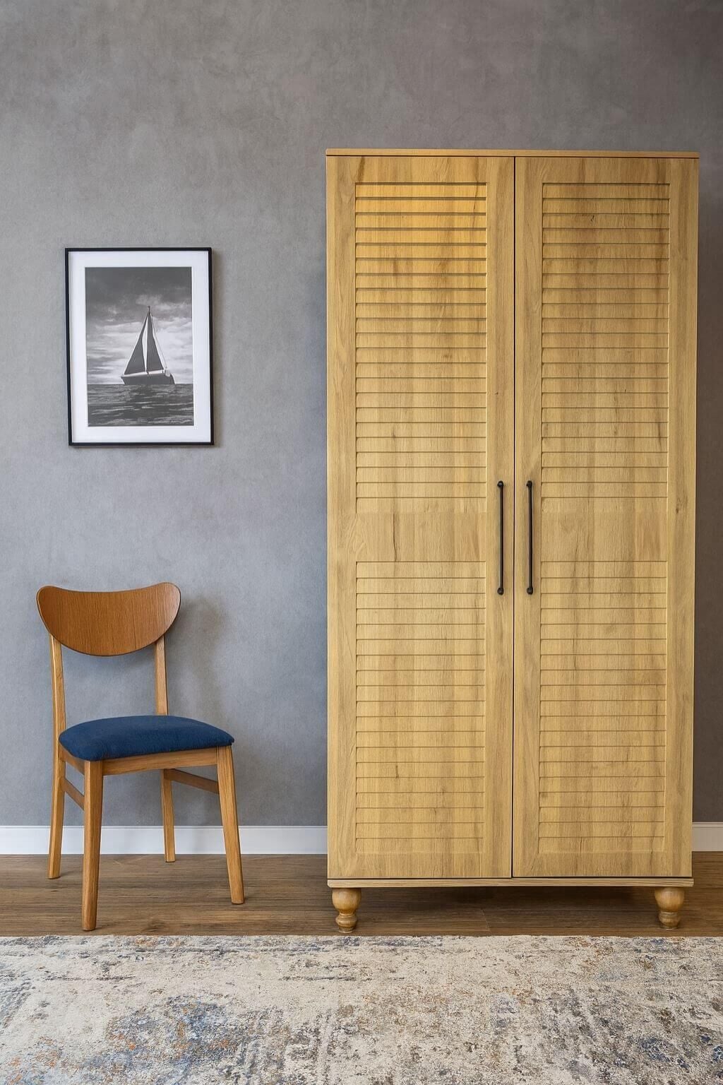 Pera Wood 2 Kapaklı Dolap | MDF Gövde | Ağaç Ayaklar |Panjur Kapaklı | Şık ve Kompakt Genç Odası Dolabı