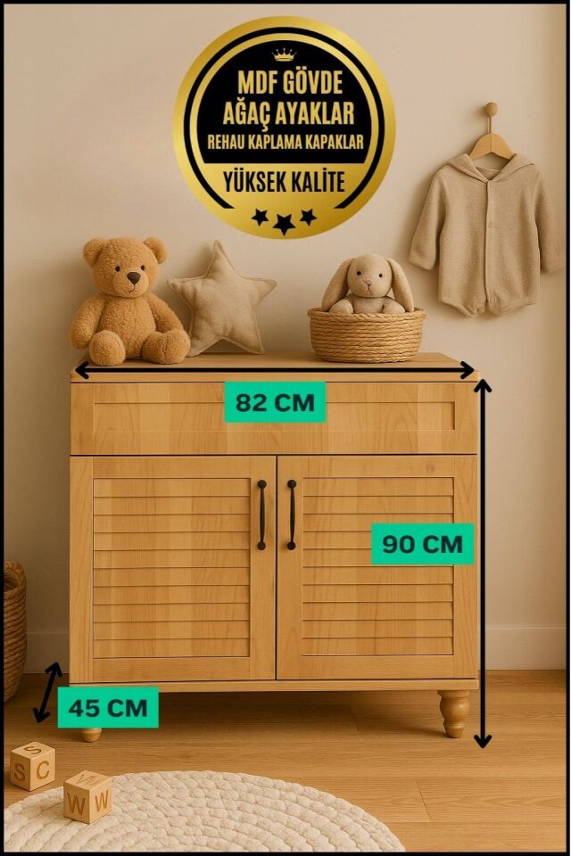 Pera Wood Genç Odası Şifonyer | Kapaklı Model | MDF Kalite | Doğal Ağaç Detaylı Tasarım
