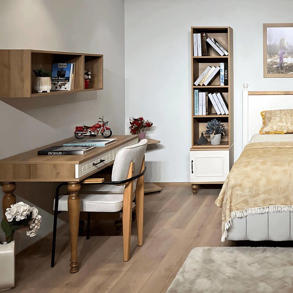 Nefes Çalışma Masası | MDF Gövde | Ağaç Ayaklar | Şık ve Ergonomik Genç Odası Masası