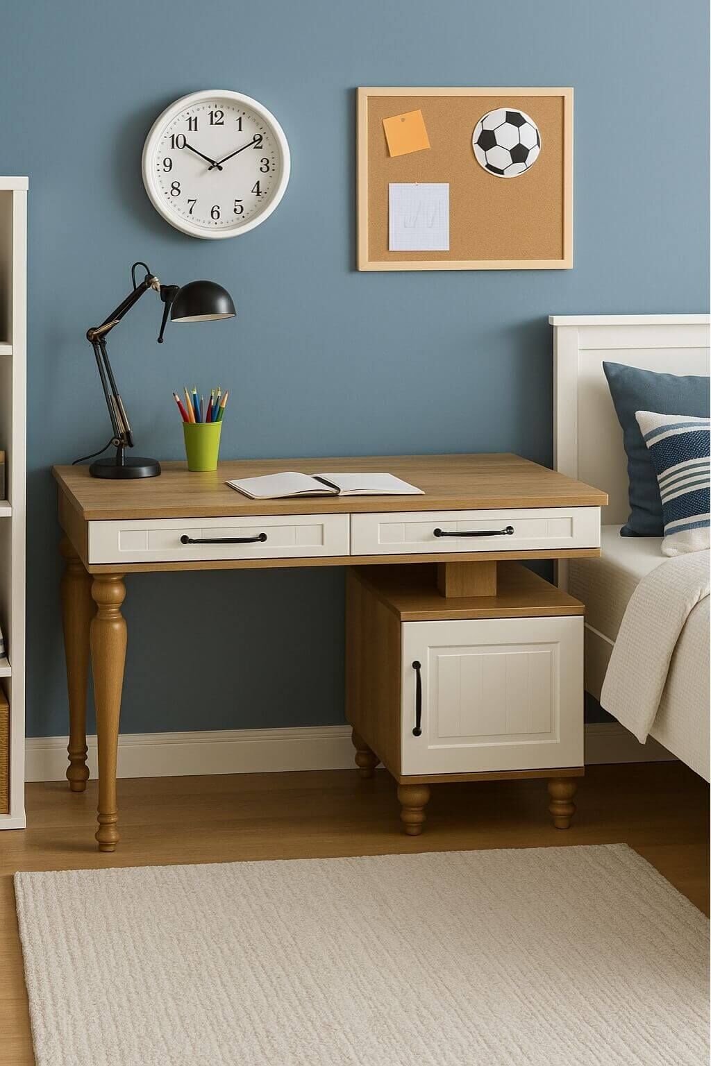 Nefes Çalışma Masası | MDF Gövde | Ağaç Ayaklar | Şık ve Ergonomik Genç Odası Masası