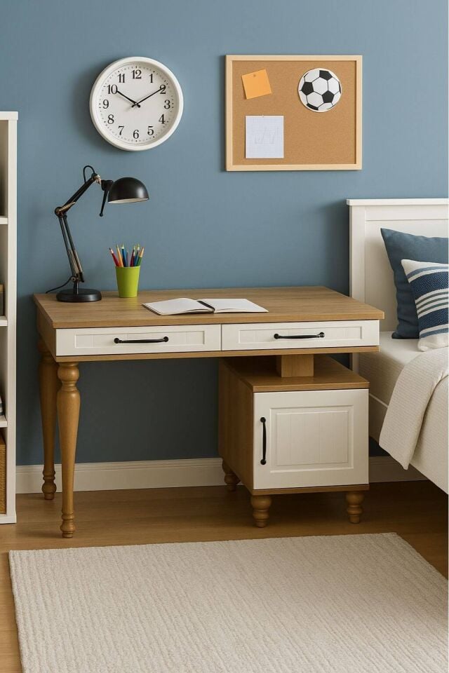 Nefes Çalışma Masası | MDF Gövde | Ağaç Ayaklar | Şık ve Ergonomik Genç Odası Masası