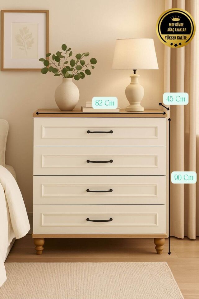 Nefes Çekmeceli Şifonyer | MDF Gövde | Ağaç Ayaklar | Fonksiyonel ve Şık Genç Odası Şifonyeri