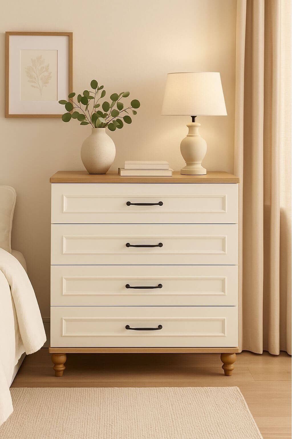 Nefes Çekmeceli Şifonyer | MDF Gövde | Ağaç Ayaklar | Fonksiyonel ve Şık Genç Odası Şifonyeri