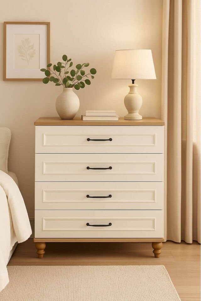 Nefes Çekmeceli Şifonyer | MDF Gövde | Ağaç Ayaklar | Fonksiyonel ve Şık Genç Odası Şifonyeri