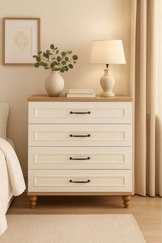 Nefes Çekmeceli Şifonyer | MDF Gövde | Ağaç Ayaklar | Fonksiyonel ve Şık Genç Odası Şifonyeri