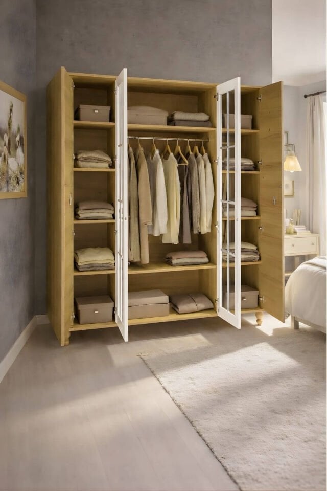 Nefes 4 Kapaklı Dolap | MDF Gövde | Ağaç Ayaklar | Geniş ve Şık Genç Odası Dolabı