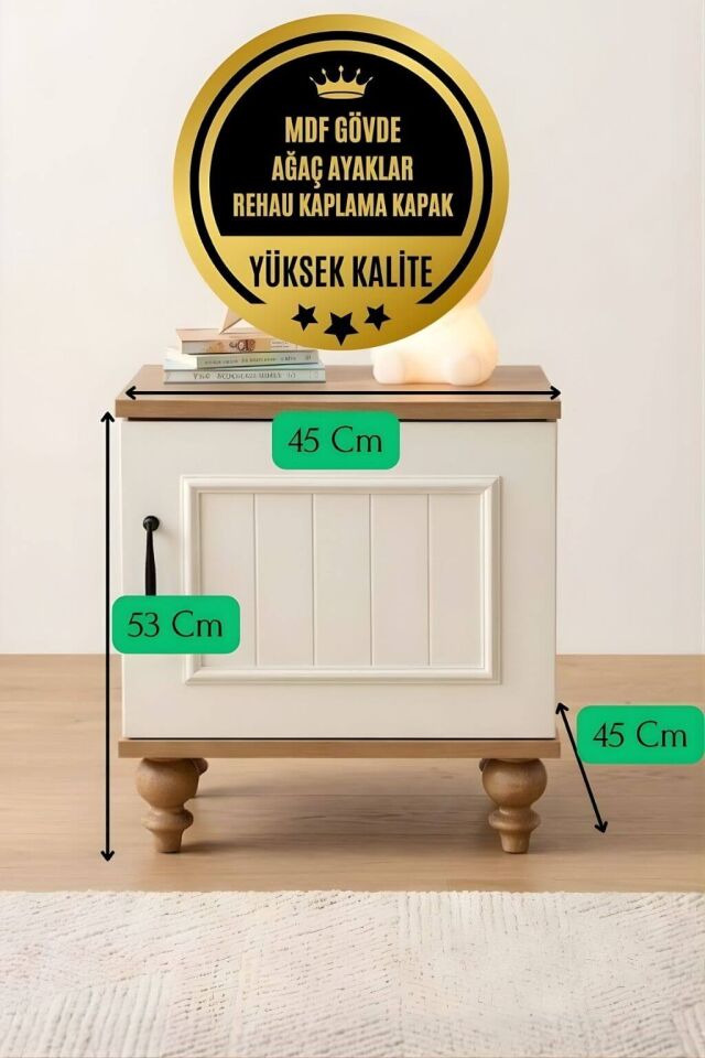 Nefes Komodin | MDF Gövde | Ağaç Ayaklar | Şık ve Kullanışlı Genç Odası Komodini