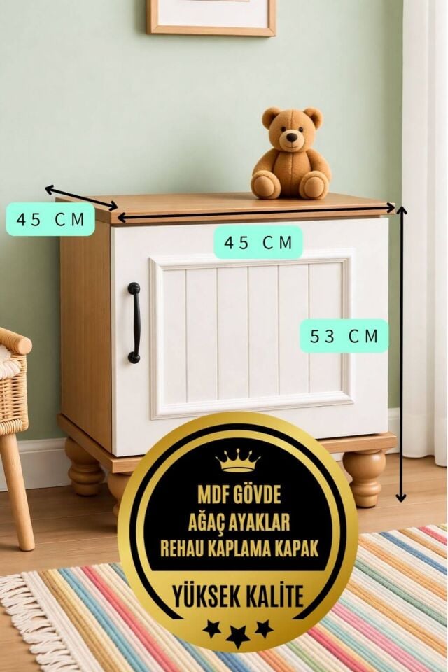 Nefes Komodin | MDF Gövde | Ağaç Ayaklar | Şık ve Kullanışlı Genç Odası Komodini