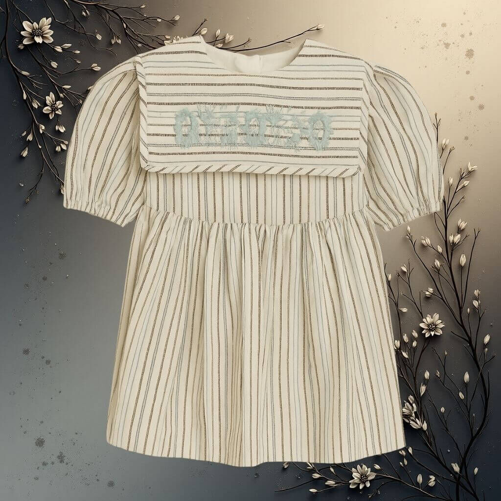 Kokori Kids Nevin Kız Çocuk Mavi Çizgili Elbise – Klasik Zarafet, Günlük Konfor