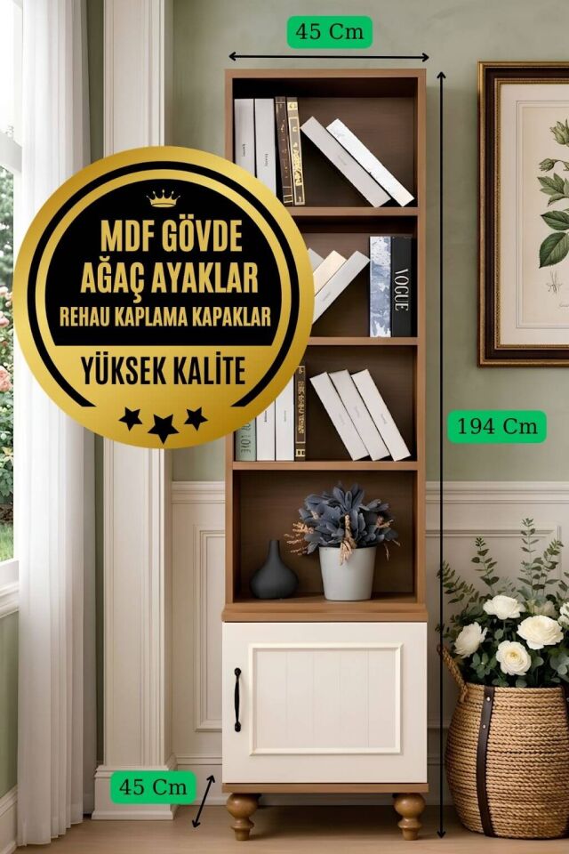 Nefes Komodin ve Kitaplık Seti | MDF Gövde | Ağaç Ayaklar | Şık ve Fonksiyonel Genç Odası Takımı