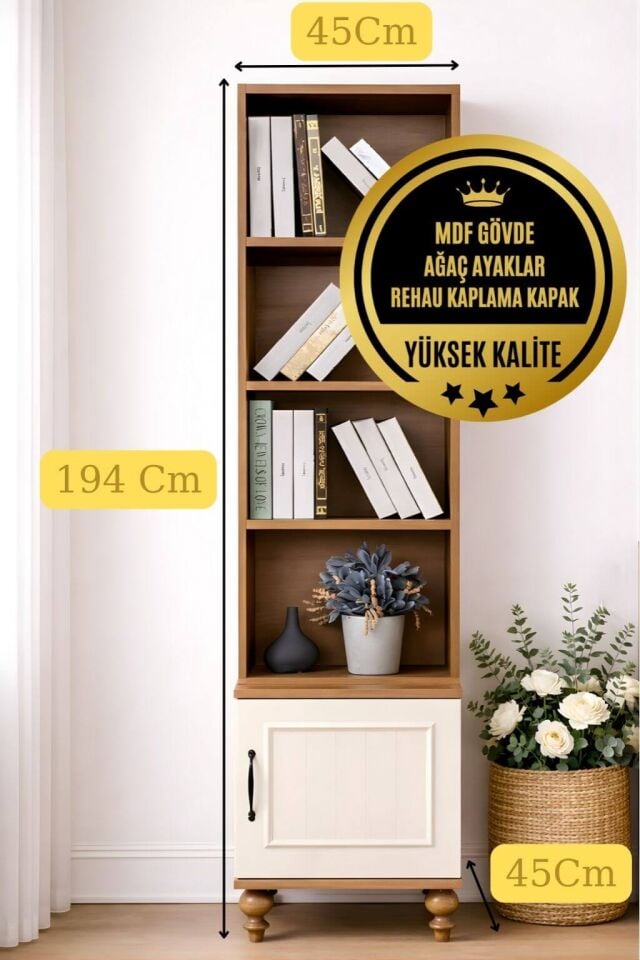 Nefes Komodin ve Kitaplık Seti | MDF Gövde | Ağaç Ayaklar | Şık ve Fonksiyonel Genç Odası Takımı