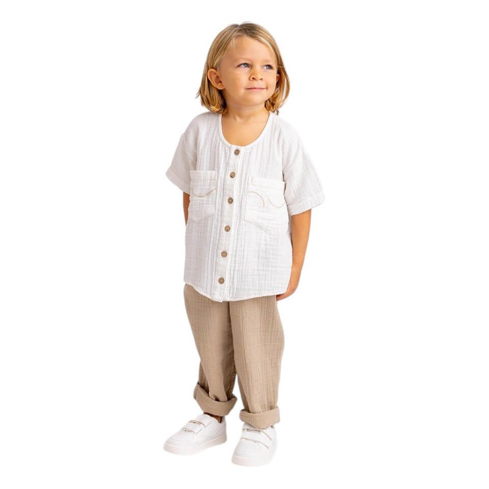 Müslin Cepleri Nakışlı Takım – Vizon | Yumuşak Kumaş ve Zarif Detaylar