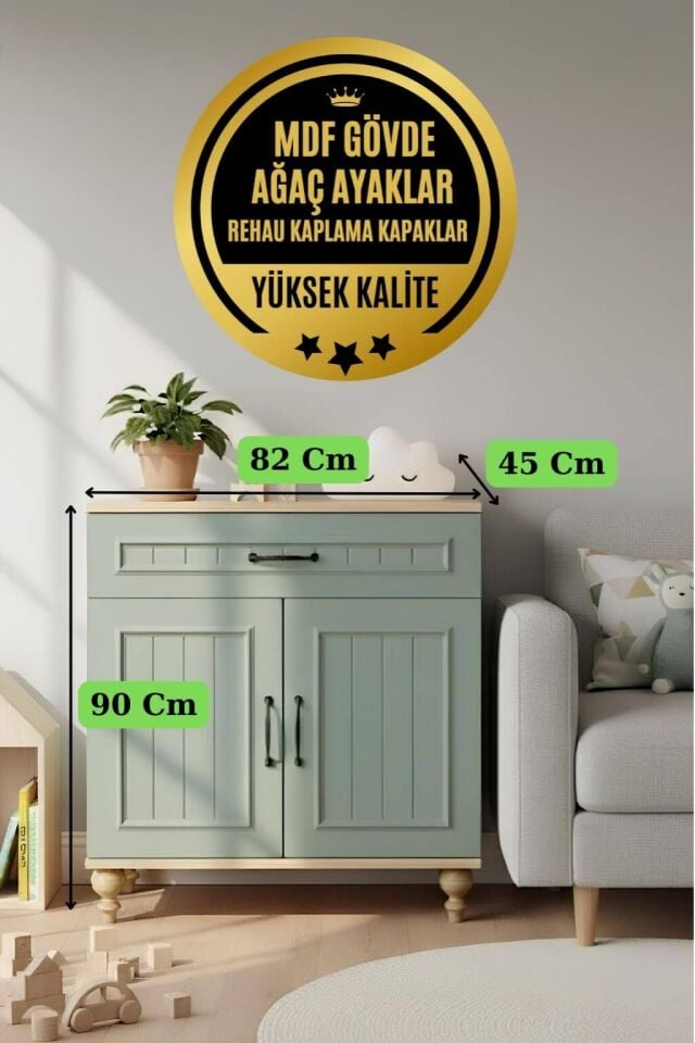 Gülsün Kapaklı Şifonyer | MDF Gövde | Ağaç Ayaklar | Şık ve Fonksiyonel Genç Odası Şifonyeri