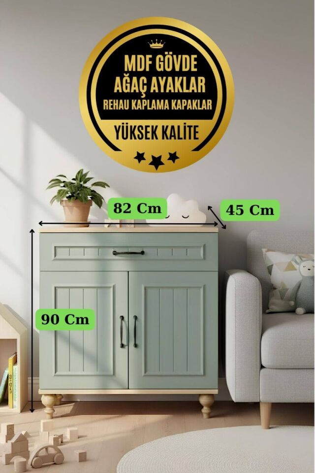 Gülsün Kapaklı Şifonyer | MDF Gövde | Ağaç Ayaklar | Şık ve Fonksiyonel Genç Odası Şifonyeri