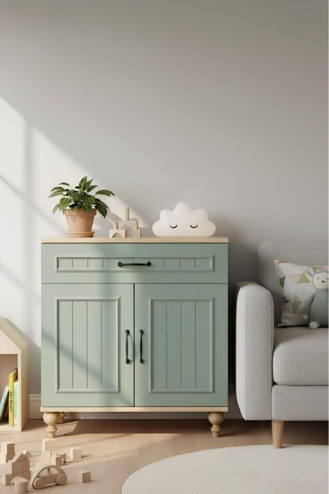 Gülsün Kapaklı Şifonyer | MDF Gövde | Ağaç Ayaklar | Şık ve Fonksiyonel Genç Odası Şifonyeri