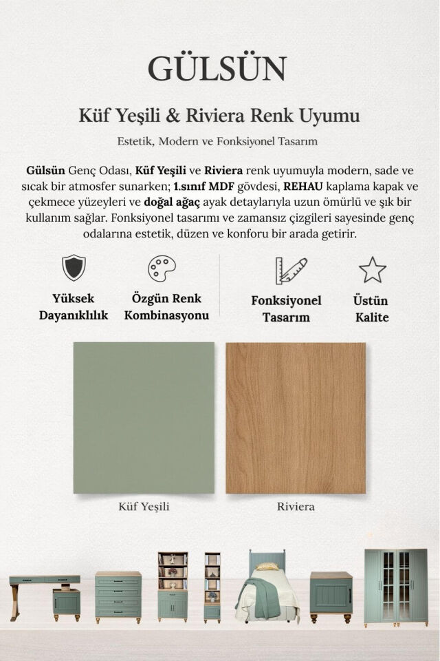 Gülsün 3 Kapaklı Dolap | MDF Gövde | Ağaç Ayaklar | Şık ve Fonksiyonel Genç Odası Gardırop
