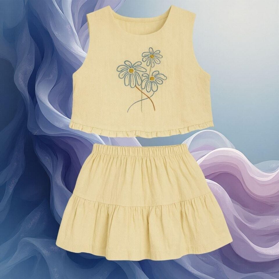 Kokori Kids Dilay Kız Çocuk Etek Bluz Set – Doğal Zarafet ve Günlük Şıklık