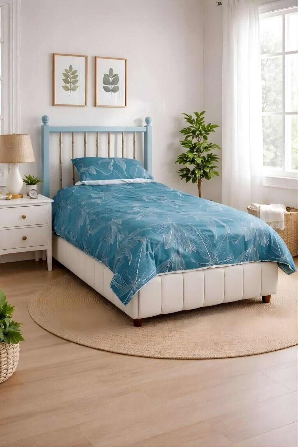 Mavi Baza Başlık Seti 120×200 | MDF Başlık | Klasik Baza | Şık ve Dayanıklı Genç Odası Yatak Seti